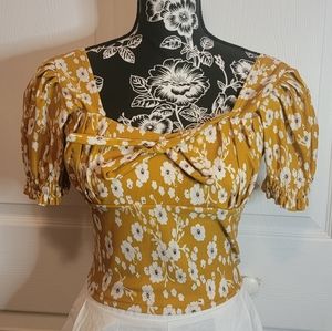 NWOT Mustard Floral Crop Top  Small